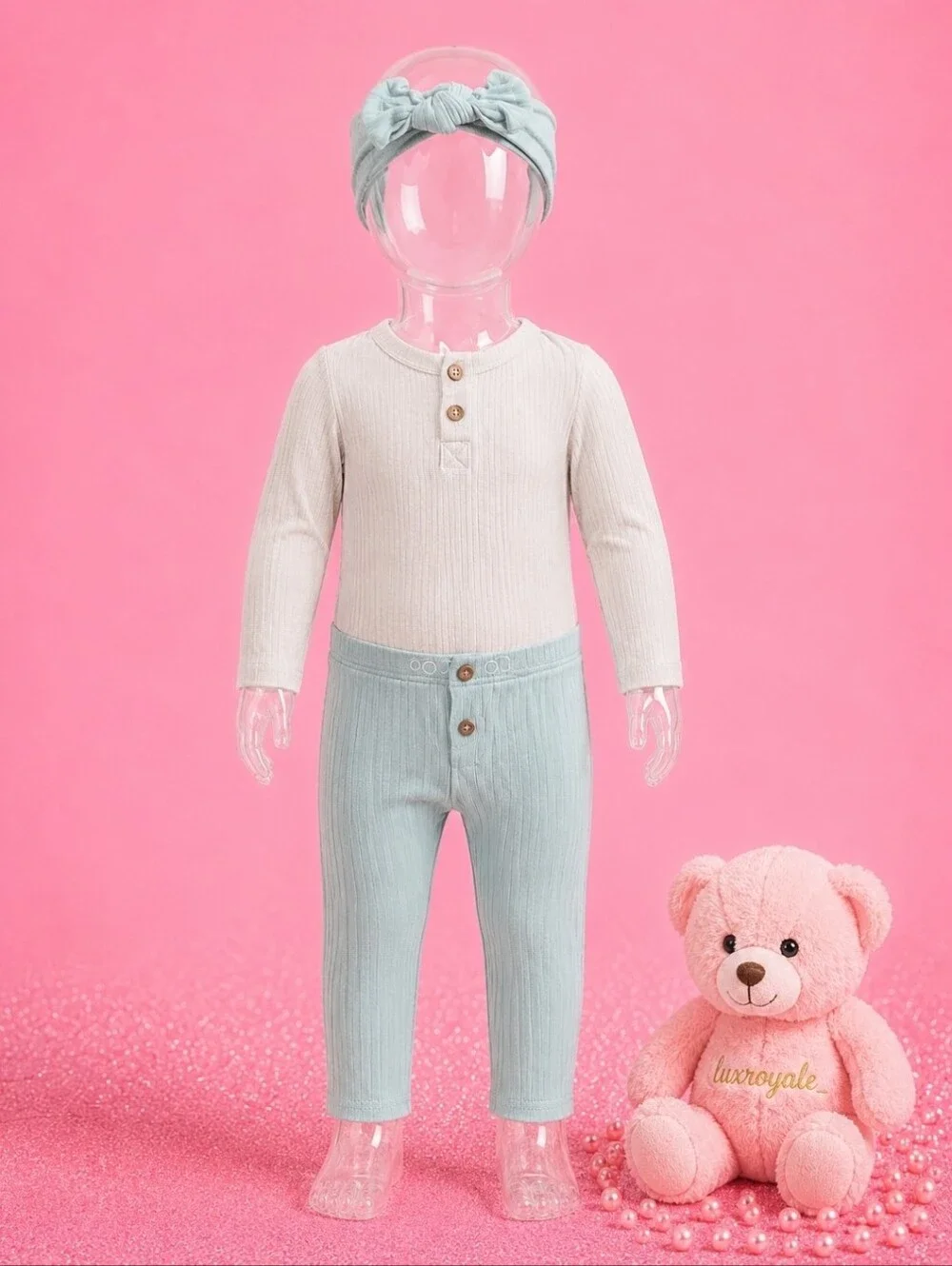 Cat & Jack Baby Outfit 6-9 Months Kit & Pearl Ribbed Leggings Bow Headband 3PC